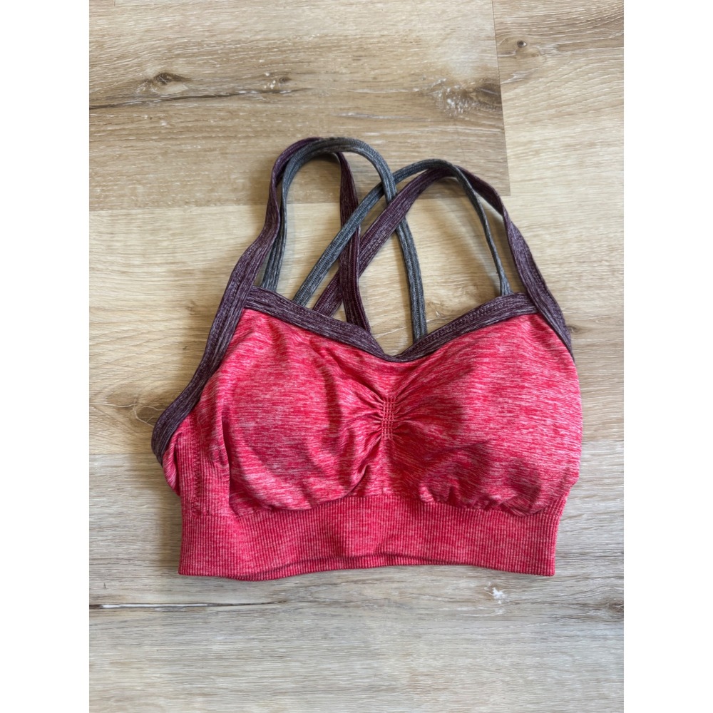 C9 Champion Pink Grey Heathered Strappy Seamless Sports Bra Ruched Front